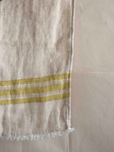 beige and yellow stripes linen towel with small fringes by Libeco