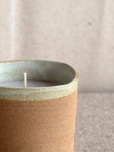 detail of the inside white glaze on a stoneware scented candle