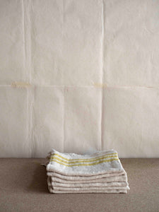 beige and yellow linnen summer towels for the bathroom and kitchen by Libeco