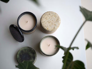 mix of scented candles in green, white and black glaze by WAKS